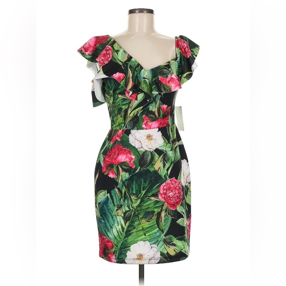 Alexia Admor Ruffle Floral Tropical Bodycon Dress Size 8 | Resort - Picture 3 of 7